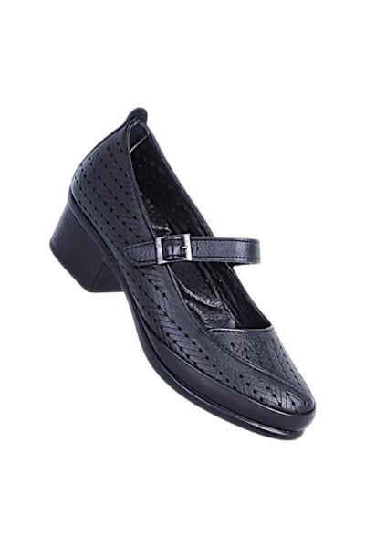 Ayakcenter Ossa 5808 Μαύρα γνήσια δερμάτινα γυναικεία παπούτσια με τακούνι 6 εκ.