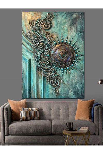 Artmeg Decoratiuni etnice turcoaz pentru perete - Tabla decorativa din lemn MDF