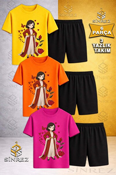 SİNREZ Tricou din 3 piese cu imprimeu JYN ANIME YORESEL pentru copii - Set pa...