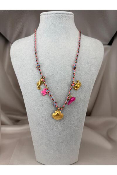 ZS Aksesuar Sea-Themed Colorful Necklace with Shell and Starfish Figures and ...