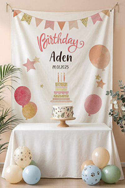 Homamia Kişiye Özel Doğum Günü Happy Birthday Duvar Örtüsü Duvar Halısı Birin...