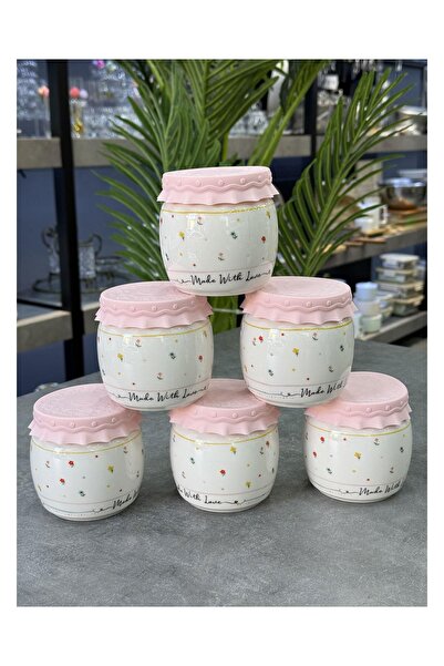 Doğudeko Porcelain 300 ml 6-Piece Breakfast & Jar Set with Silicone Lids
