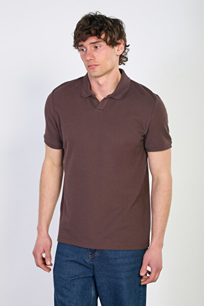 BARRELS AND OIL Ανδρικό T-Shirt με γιακά Waffle - Καφέ