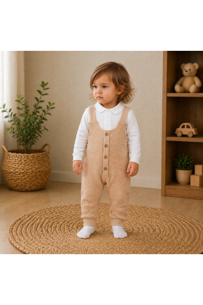 Bebelul Μουράτ καφέ βαμβακερό σετ ολόσωμης φόρμας με βρεφικό κορμάκι για αγόρια