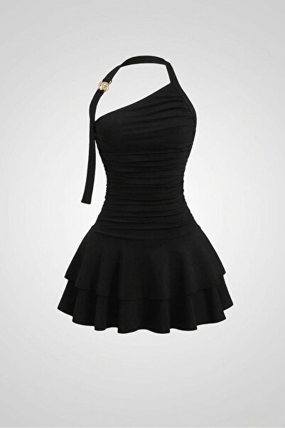 Rora Μπορντό Μίνι Φόρεμα με Ντραπέ και Βολάν – Κομψό Φόρεμα για Επίσημες Περι...