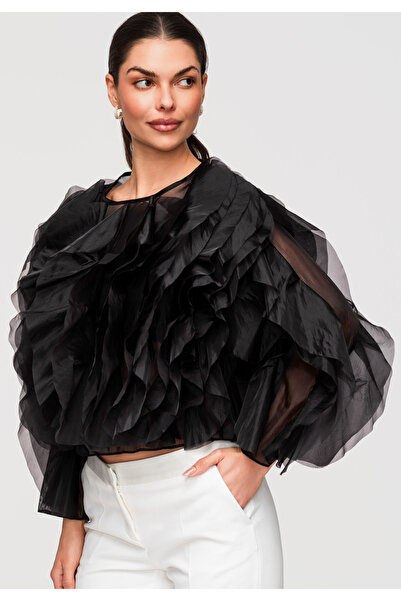 OMBRE Γυναικείο Μπλούζα Μοντέρνα Βαμβακερή OW-TS-E0039 Μαύρο