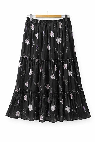 Nihomall20 Γυναικεία μακριά φούστα από σιφόν ''JULİDE'' με 3 στρώσεις, ελαστι...