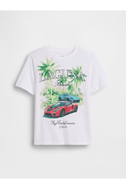GAP Erkek Çocuk Beyaz Grafik Baskılı T-Shirt
