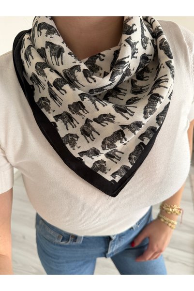 venti design Soft Textured Women's Scarf - Black Horse
