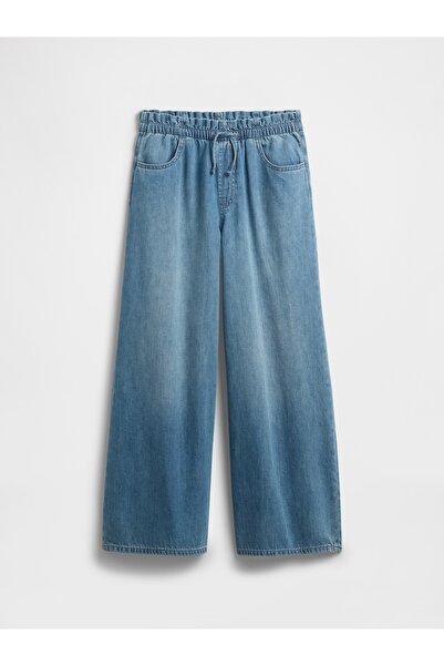 GAP Kız Çocuk Mavi Mid Rise SuperLight Pull-On Baggy Jean Pantolon