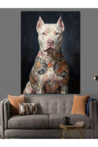 Artmeg Pânză decorativă cu câine Pitbull tatuat și musculos - Masă din lemn MDF