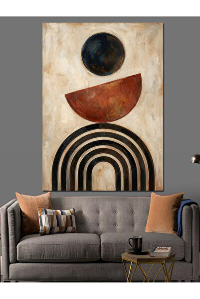Artmeg Forme Geometrice și Pânză Decorativă Neagră - Tablou din Lemn MDF