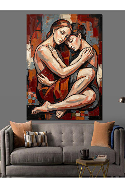 Artmeg Hugging Lovers Modern Art Figure Decorative Canvas - Mdf Wood Painting