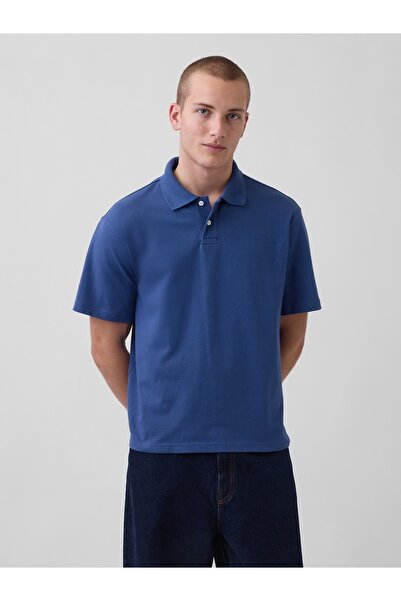 GAP Erkek Mavi Relaxed Pique Polo T-Shirt