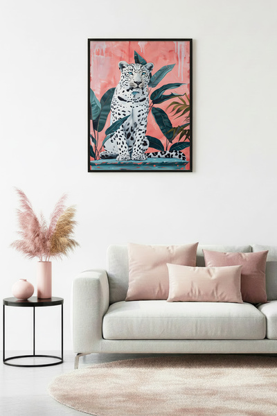 huhuli Επιτραπέζια ζωγραφιά με σχέδιο λεοπάρδαλης με φυσικό ξύλινο πλαίσιο - ...