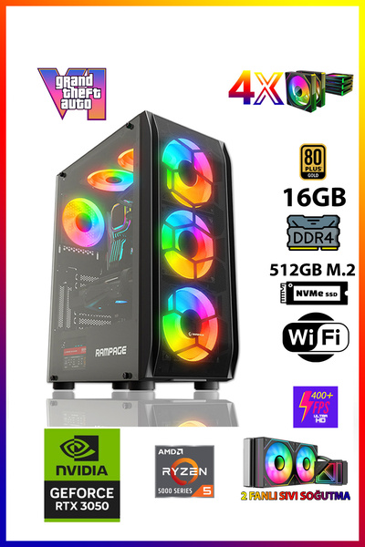 Gamepage Master RTX9 Ryzen 5 5500 16GB RAM 512GB M.2 SSD RTX3050 Masaüstü Oyu...