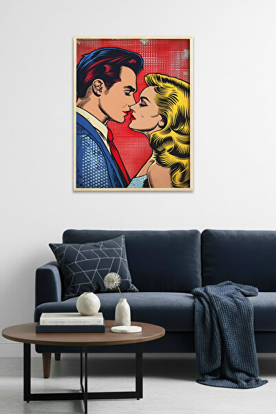 huhuli Ρομαντικός πίνακας με μοτίβο ποπ αρτ με φυσικό ξύλινο πλαίσιο - Κόκκιν...