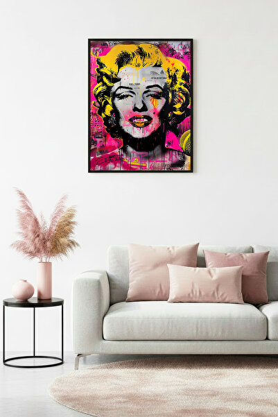 huhuli Τραπέζι με γραφικό σχέδιο σε κίτρινο-ροζ χρώμα με φυσικό ξύλινο πλαίσι...