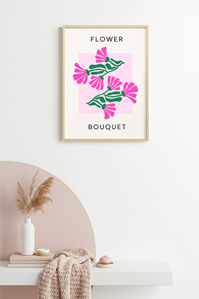 huhuli Ρετρό ζωγραφική με φυσικό ξύλινο πλαίσιο - Μπουκέτο με ροζ και πράσινα...