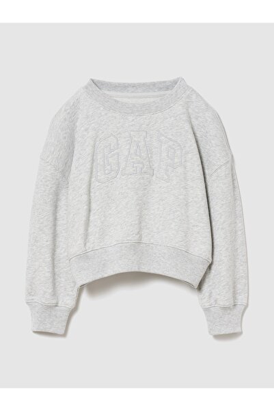 GAP Kız Çocuk Gri VintageSoft Terry Crop Logo Sweatshirt
