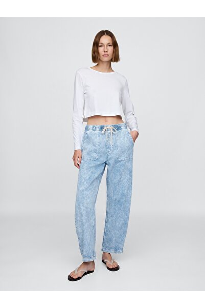 GAP Kadın Açık Mavi High Rise Easy Barrel Jean Pantolon