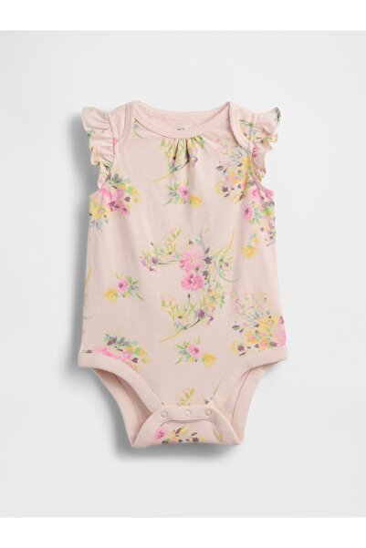 GAP Bebek Pembe First Favorites Organik Pamuk Flutter-Sleeve Bodysuit