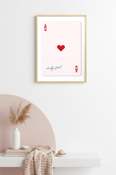 huhuli Doğal Ahşap Çerçeveli Retro Tablo - Lucky Girl Kalp Deseni | huhu2068