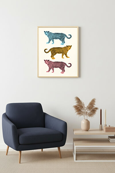 huhuli Ρετρό ζωγραφική με ζώα με φυσικό ξύλινο πλαίσιο - Μοτίβο λεοπάρδαλης σ...