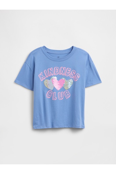 GAP Kız Çocuk Açık Mavi Oversized Grafik Baskılı T-Shirt