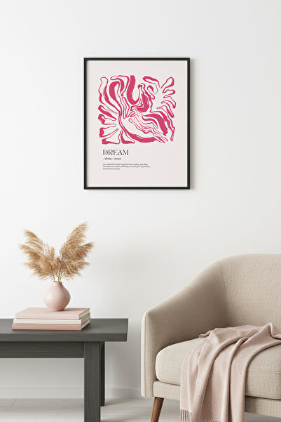 huhuli Ρετρό αφηρημένη ζωγραφική με φυσικό ξύλινο πλαίσιο - Μοτίβο ροζ κυμάτω...