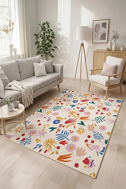 GECE HOME Renkli Çiçek Desenli Kaymaz Taban Yolluk Halı Dijital Baskı Modern ...