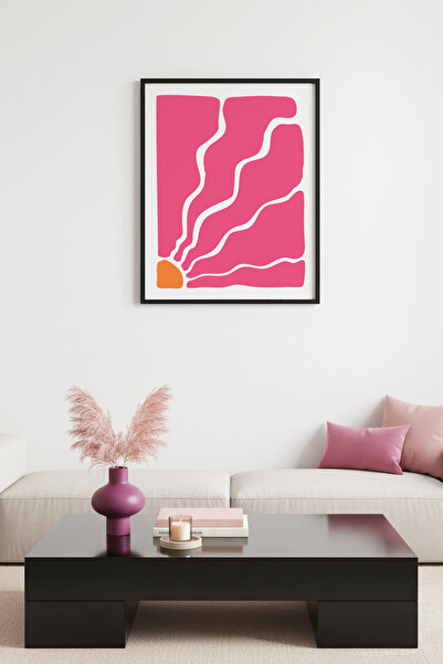 huhuli Ρετρό αφηρημένη ζωγραφική με φυσικό ξύλινο πλαίσιο - Κοραλλί ροζ αποχρ...