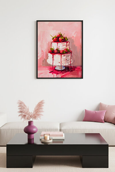 huhuli Πίνακας με μοτίβο τούρτας φράουλας με φυσικό ξύλινο πλαίσιο - με θέμα ...
