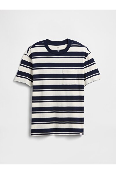 GAP Erkek Çocuk Kırık Beyaz Kids Everyday Soft Stripe Pocket T-Shirt
