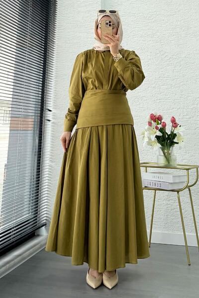 MELEK ARAZ Σετ Φούστας Μοντέλου Premium Design με Βουάλ - Πράσινο Λαδί
