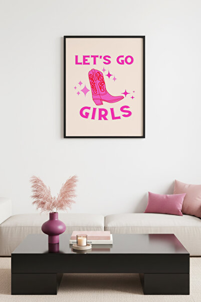 huhuli Ρετρό πίνακας με φυσικό ξύλινο πλαίσιο - με θέμα τις ροζ καουμπόικες μ...