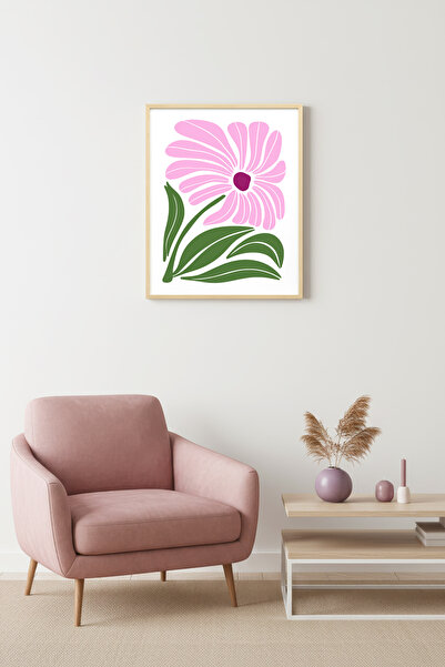 huhuli Tablou cu model floral retro, cu ramă din lemn natural - Tonuri de roz...