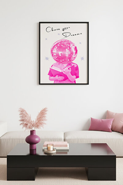 huhuli Ρετρό πίνακας με φυσικό ξύλινο πλαίσιο - Τέχνη πορτρέτου με ροζ μπάλα ...
