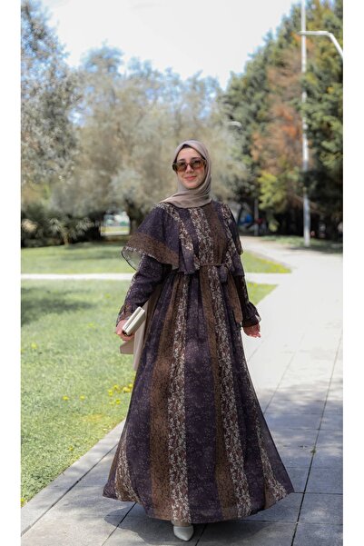 Nissra Ankanoor Φόρεμα με βολάν στους ώμους από ψηφιακό σιφόν 145 εκ. ANKA265146