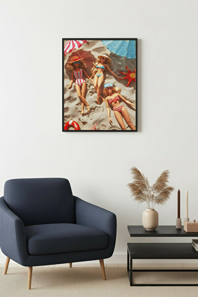 huhuli Ρετρό ζωγραφική με φυσικό ξύλινο πλαίσιο - Vintage καλοκαιρινό μανεκέν...