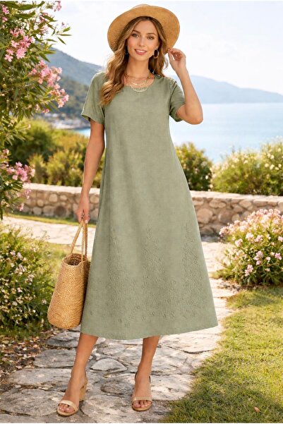 Duss Βαμβακερό φόρεμα από μουσελίνα σε χρώμα χακί της ÇOKMARKA