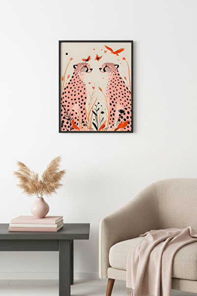 huhuli Ρετρό ζωγραφική με λεοπάρδαλη με φυσικό ξύλινο πλαίσιο - Πορτρέτο με ζ...