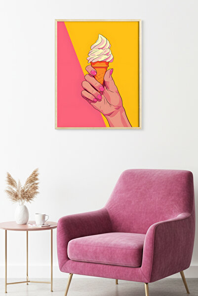 huhuli Τραπέζι με σχέδιο παγωτού με φυσικό ξύλινο πλαίσιο - Πορτοκαλί-κρεμ με...