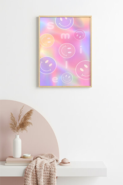 huhuli Πίνακας Ποπ Αρτ με χαμογελαστά μοτίβα σε παστέλ αποχρώσεις με φυσικό ξ...