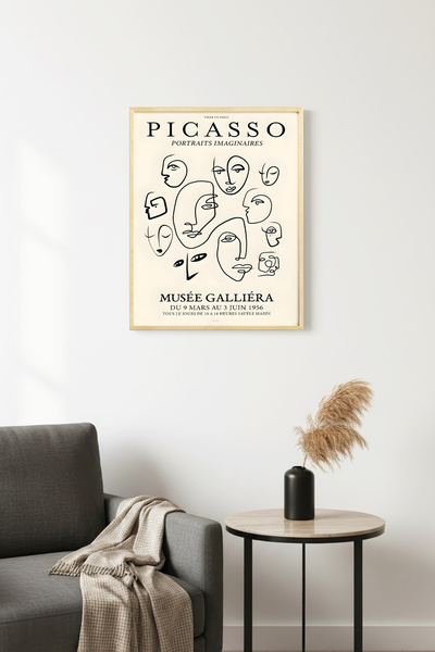 huhuli Ρετρό πίνακας με φυσικό ξύλινο πλαίσιο - Πορτρέτο σε στυλ Πικάσο |   h...