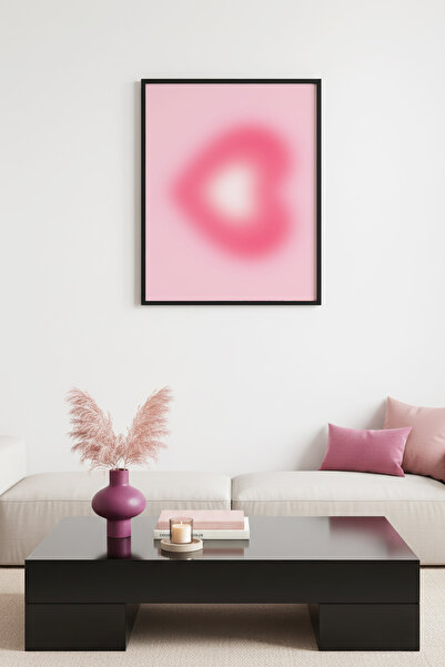 huhuli Ρετρό πίνακας με φυσικό ξύλινο πλαίσιο - Αφηρημένο σχέδιο ροζ καρδιάς ...