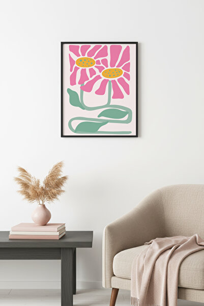 huhuli Ρετρό πίνακας ζωγραφικής με λουλούδια με φυσικό ξύλινο πλαίσιο - Ροζ α...