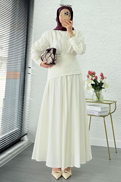 MELEK ARAZ Σετ με φούστα από βουάλ σε σχέδιο Premium Design - Λευκό