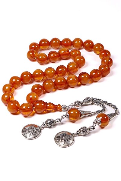 TESBİHKENTİ Μεγάλου μεγέθους ψημένες χάντρες προσευχής από κεχριμπάρι με σχέδ...