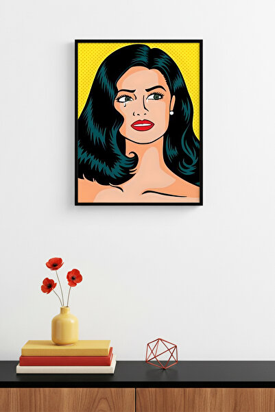 huhuli Πίνακας με πορτρέτο γυναίκας σε στυλ Pop Art με φυσικό ξύλινο πλαίσιο ...